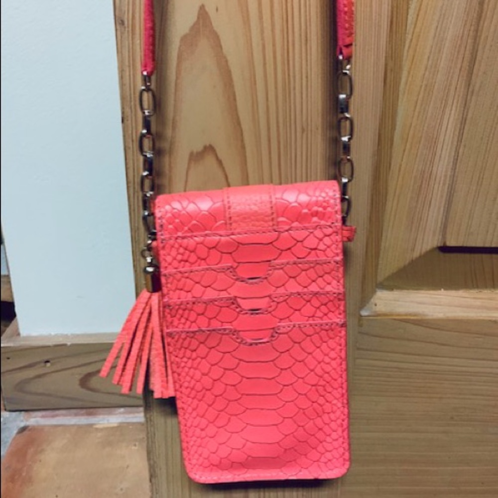 Coral leather phone bandolier holder